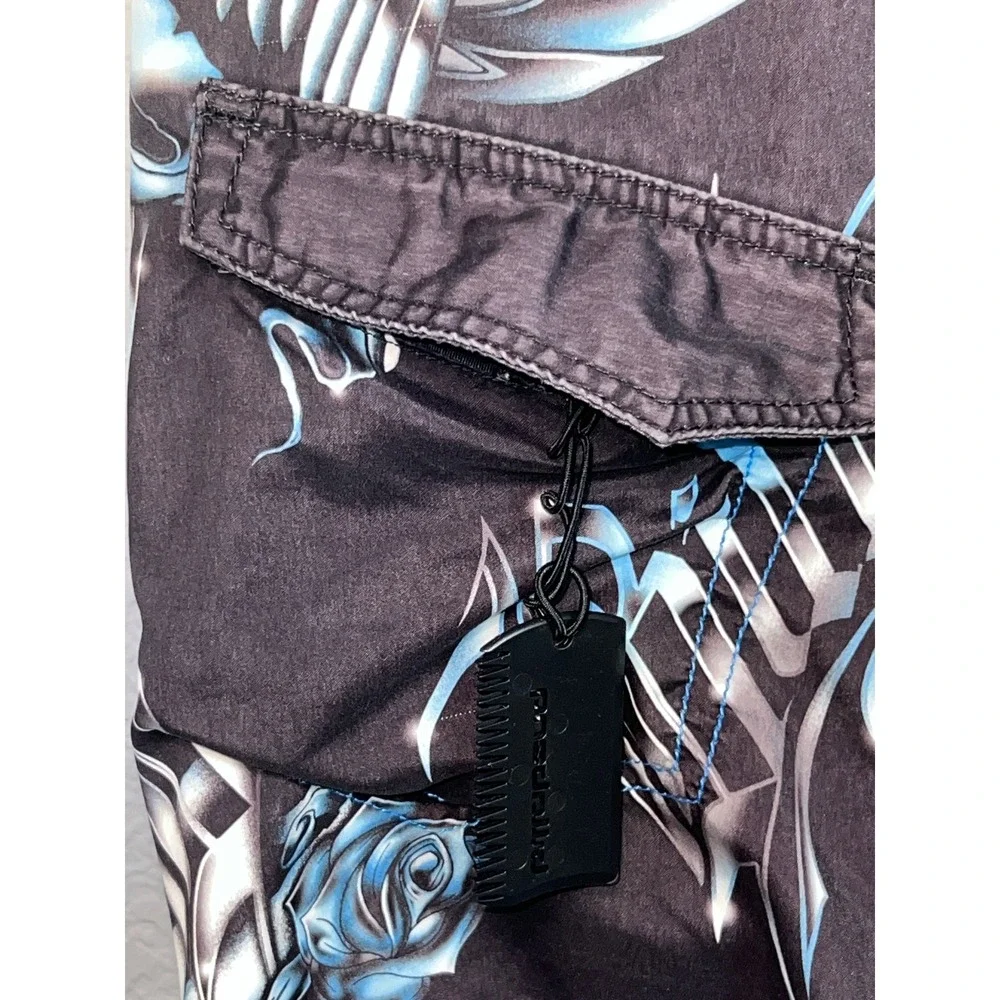 Vintage Billabong Board Shorts Mens 36 Black Eagle Rose Graphic Swim Trunks 90's